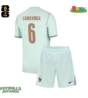 Frankrike Eduardo Camavinga #6 Bortaställ Barn VM 2026 Kortärmad (+ Korta byxor)